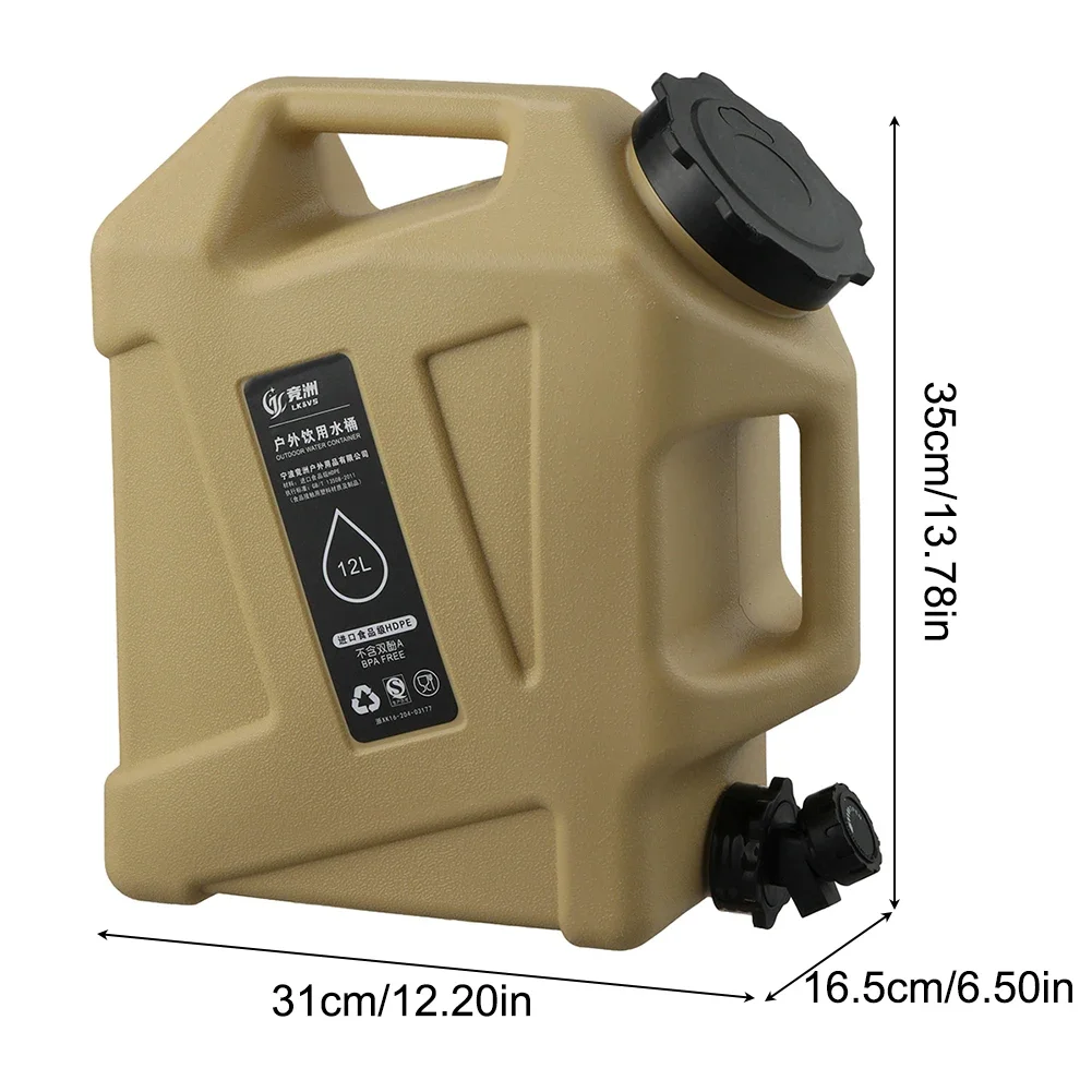 Récipient à eau de camping portable de grande capacité, sac à eau extérieur, poignées amovibles, conduite de pique-nique, précieuse, 12l, E27