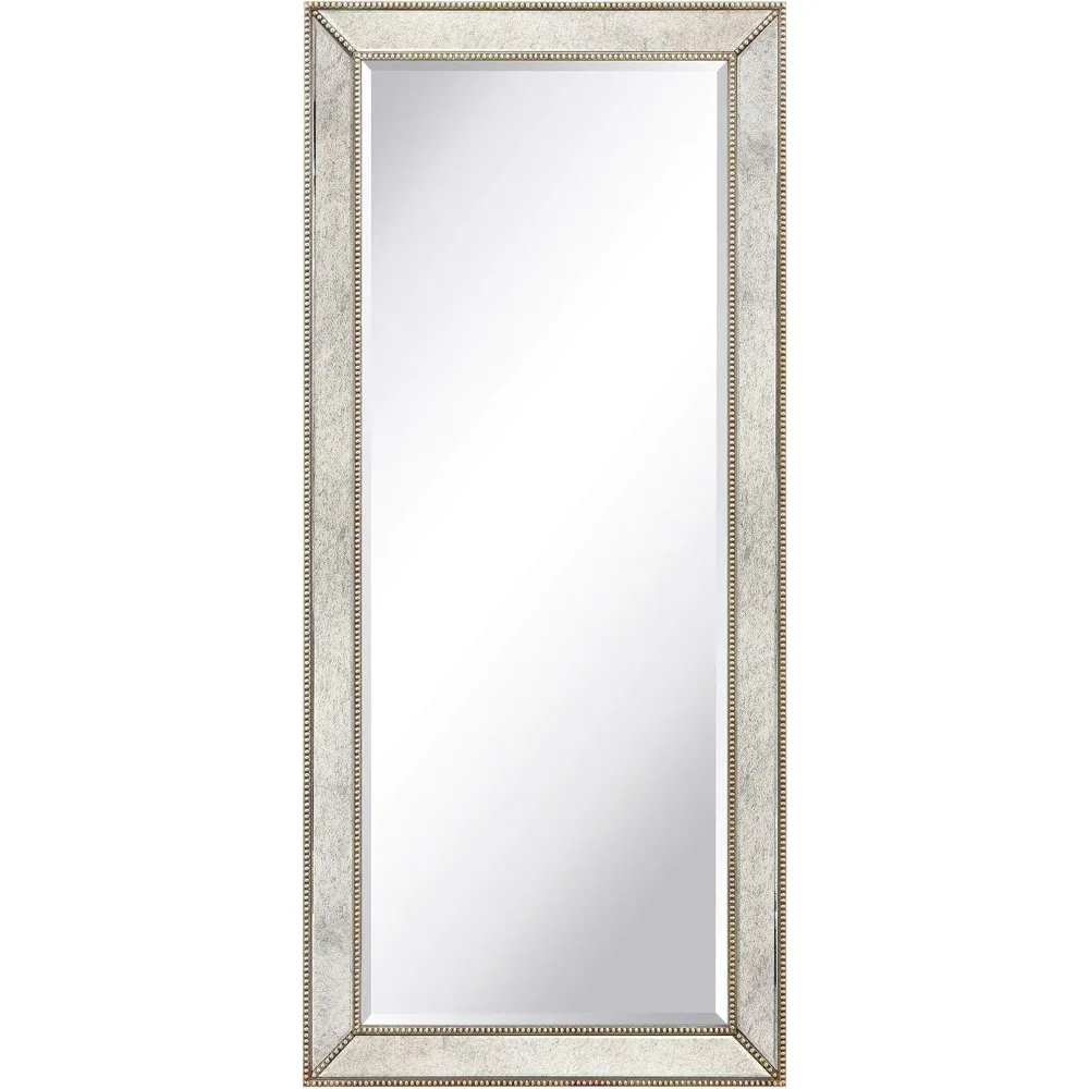 Miroir antique central biseauté pour HO, mur à cadre en bois massif, 1 ", chambre à coucher, salon, prêt à accrocher, 24" x 54 ", champagne