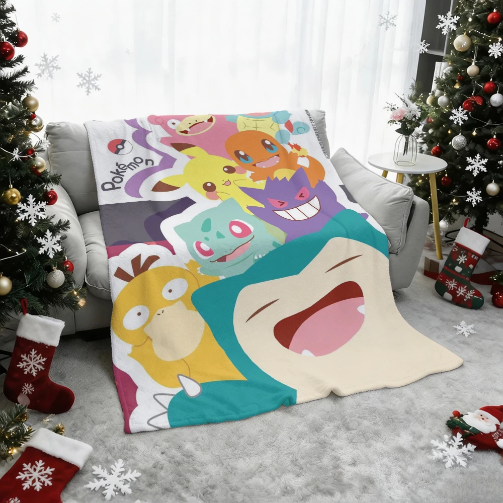 Pokemon Pikachu Snorlax Gengar Bulbasaur Psyduck Flannel Throw Blanket Soft Warm Blanket for Sofa Bed Home Decor Gift