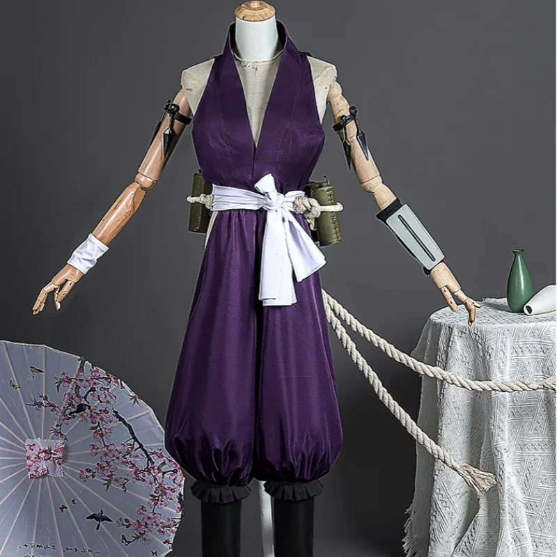 Anime Jigokuraku Yukudha Cosplay Kostum Kunoichi Hello's Seven Fox Sumire Purple Uniform Halloween Party Women's Full Set