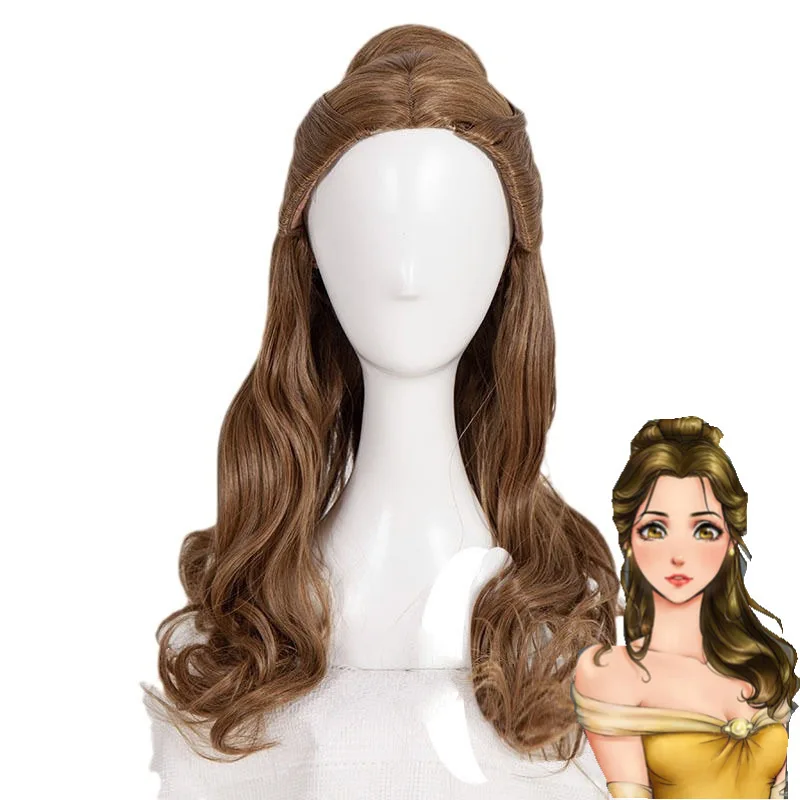 Beauty And The Beast Belle Princess Cosplay Wig Long Brown Curly Hair Simulation Cosplay Wig