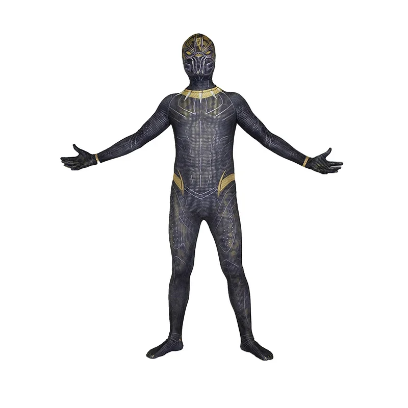 Halloween Black Panther Cosplay Costume 3D Print Adults  Newest Superhero Zentai Suit Bodysuit Men Party Jumpsuit#1#W.