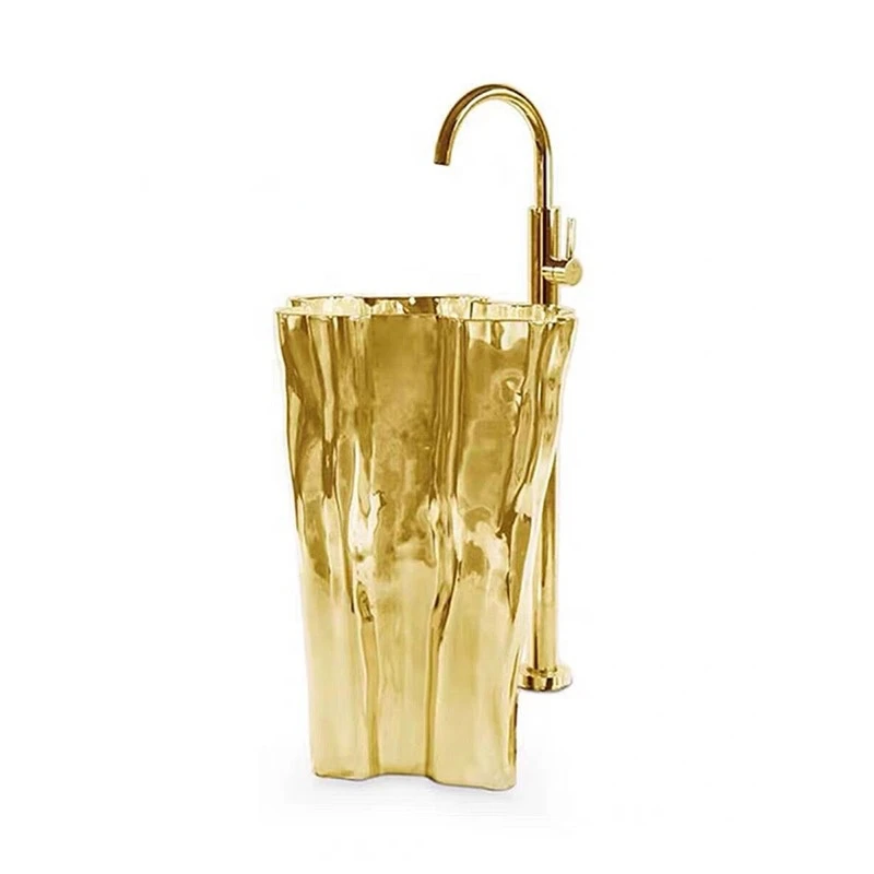 Luxury sink Art Deco tree roots Mirror gold special-shaped stainless steel wash basin Hotel villa bathroom furniture