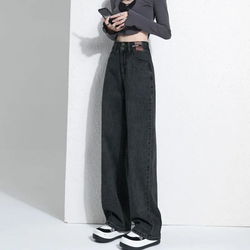 

Джинсы с высокой талией и широкими штанинами, женские длинные брюки с двойными пуговицами, утягивающие брюки прямого кроя, универсальные брюки длиной до пола