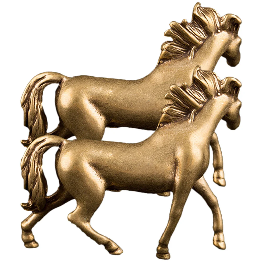 

2pcs Copper Miniature Horse Table Ornament Home Desk Decor Retro Decorative Craft For Tea Desk Adorn Office Tea