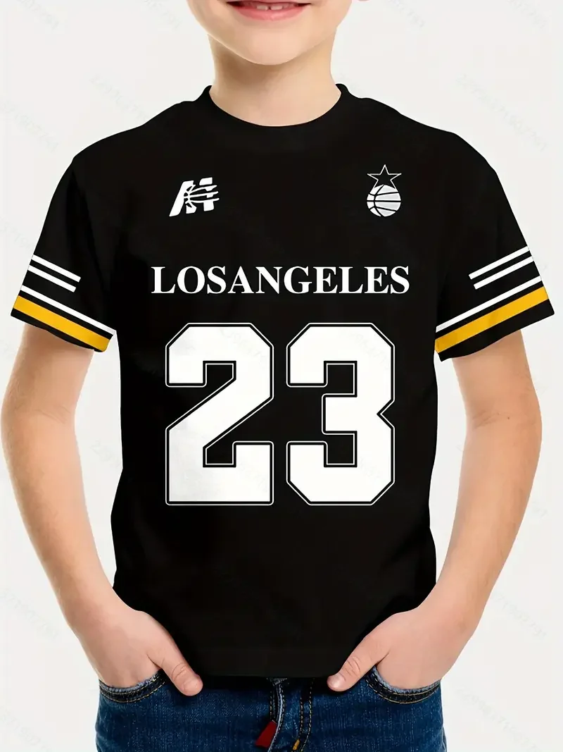 

Los Angeles Graphic Short Sleeve Sports Men's T-shirt Unisex Casual Daily Wear Summer Children Boy T-shirt Tops