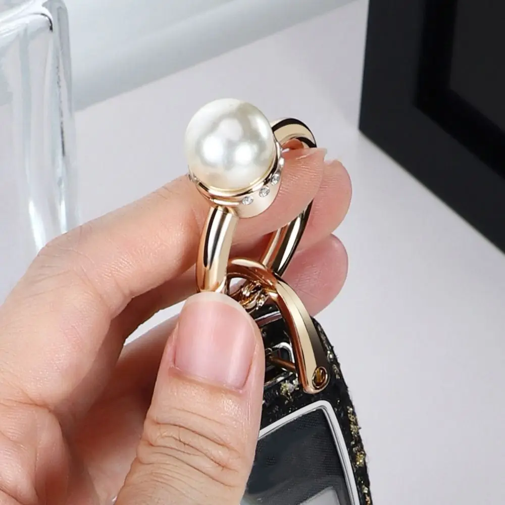 Zinc Alloy Metal Key Clip Smooth Anti-loss Pearl Ring Car Key Ring Durable Temperament Fashion Ring Key Chain For Women Girls