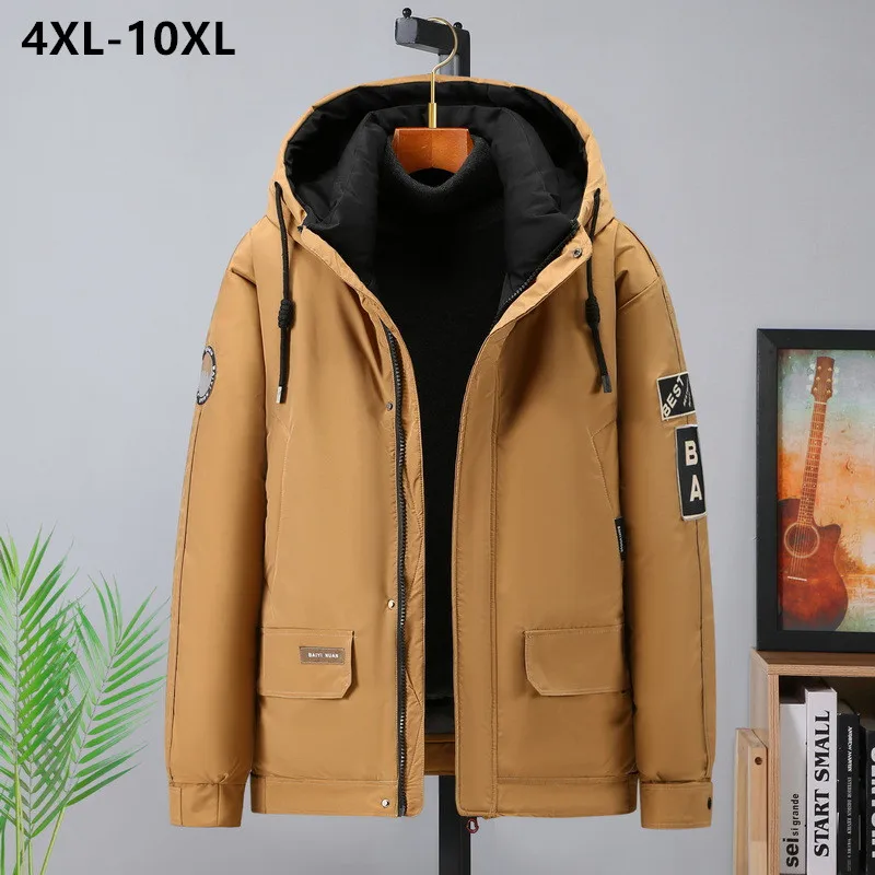 Pilot Parka 10XL 160KG Jaket Musim Dingin Bertudung Mantel Kargo Berlapis Katun Pria Fashion Hangat Ukuran Plus 9XL 6XL Pakaian Khaki Luar Ruangan