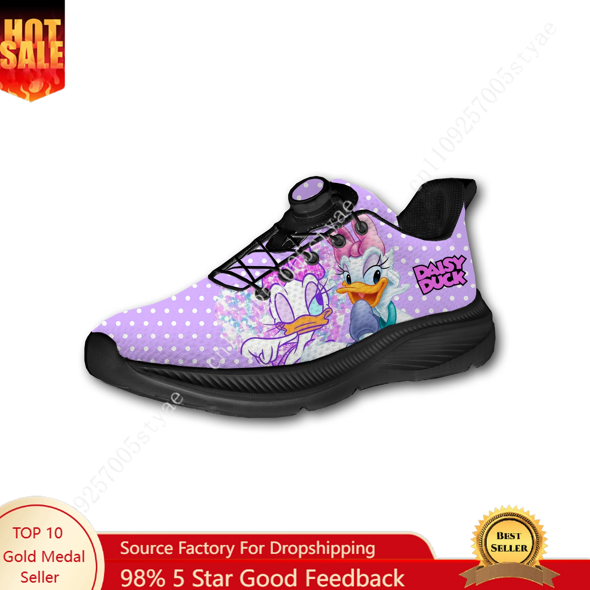 

Disney Daisy Duck Sports Shoes Man Woman Rotating Button Without Laces Sneakers Outdoor Sports Breathable Light Custom Shoe