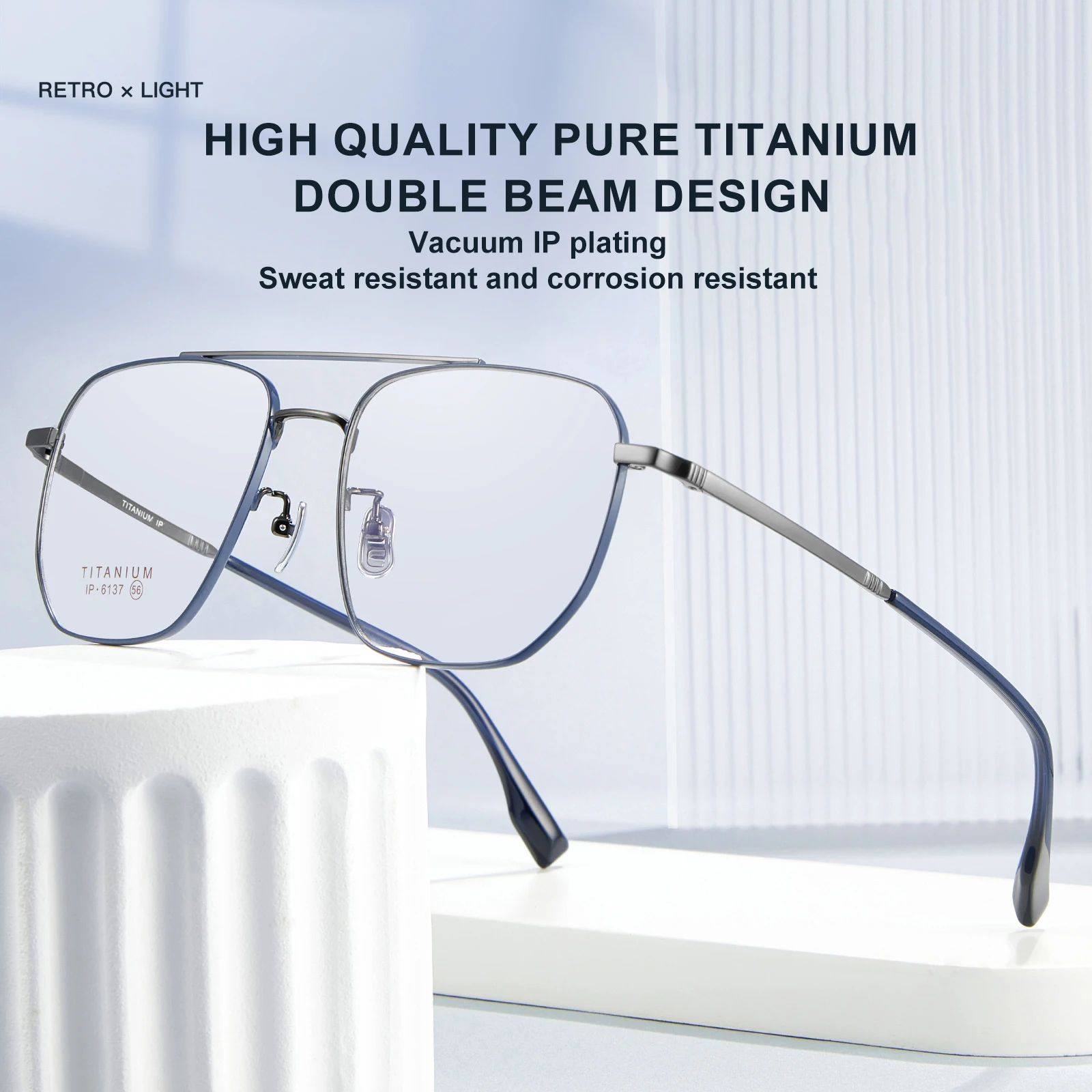 VICKY Fashion Simple Personalized Design Large Frame Pure Titanium Eyeglasses Frame Can Be Customized Anti-blue Light Glasses