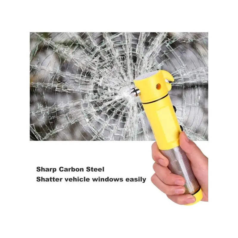 Marteau de sécurité de voiture multifonction jaune avec lampe de poche – Outil d'urgence pour une évasion automobile et une utilisation nocturne