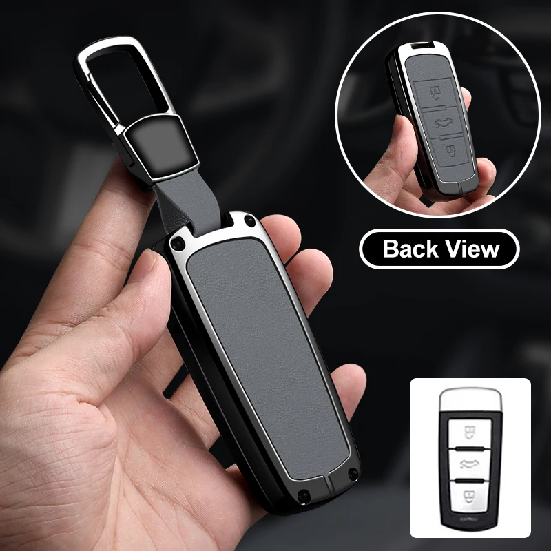 Fashion Leather Car Remote Key Case Metal Shell For  VW Passat CC 3C B5 B6 B7 B7L R36  Auto Keychain Accessories
