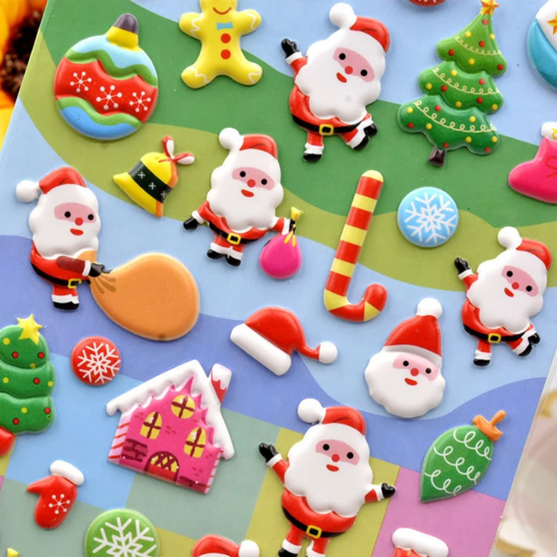 1Sheets Christmas 3D Puffy Bulk Stickers Cartoon Santa Claus Sticker DIY Scrapbook Decoration Funny Kids Classic Toy Gift random