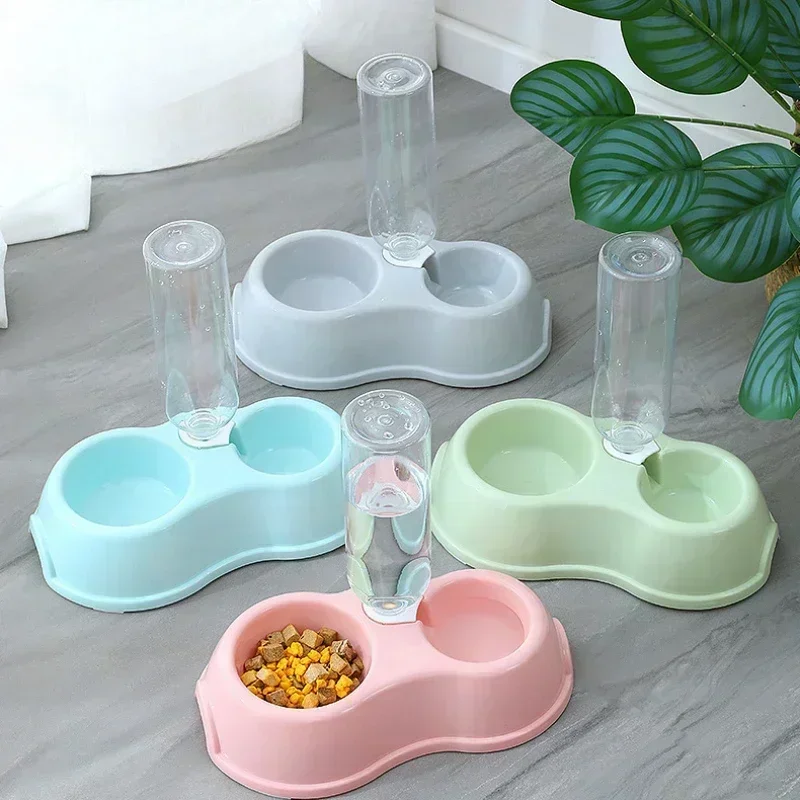 

Cat and Dog Bowl Automatic Drinking and Feeding Integrated Plastic Double Bowl Cone Cat Food Small Cat Pet Automatic Water Bowls
