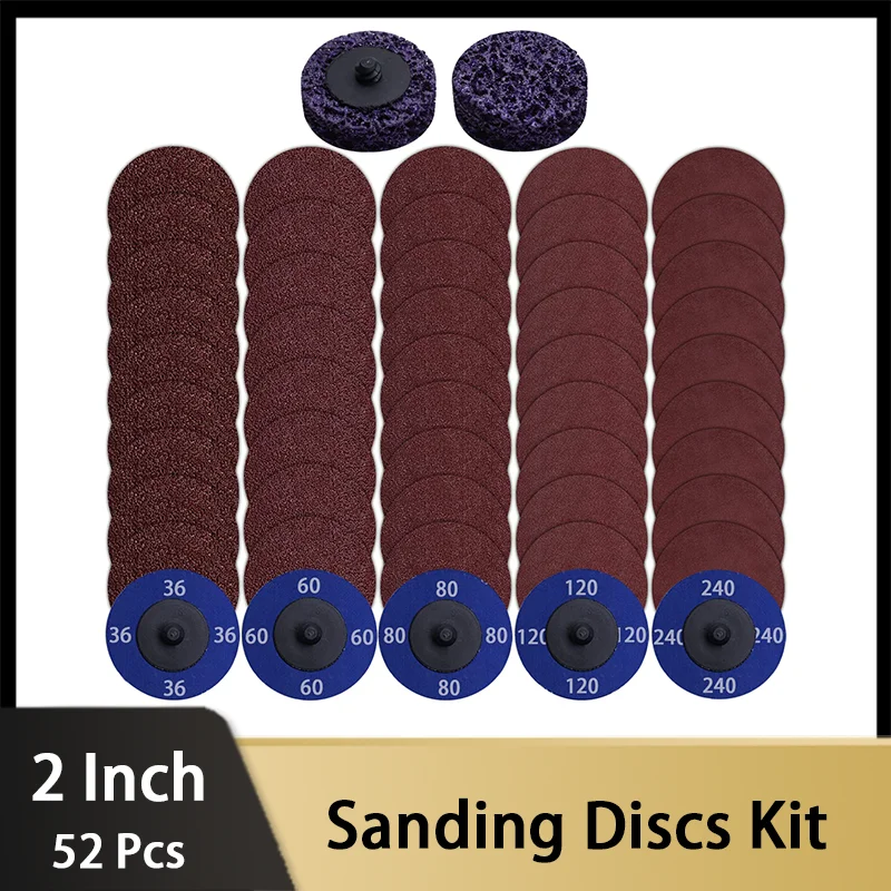 

52 Pcs 2 Inch Sanding Discs Quick Change Discs Grit 36-240 for Die Grinder Surface Prep Strip Polish Finish Burr Rust Removal