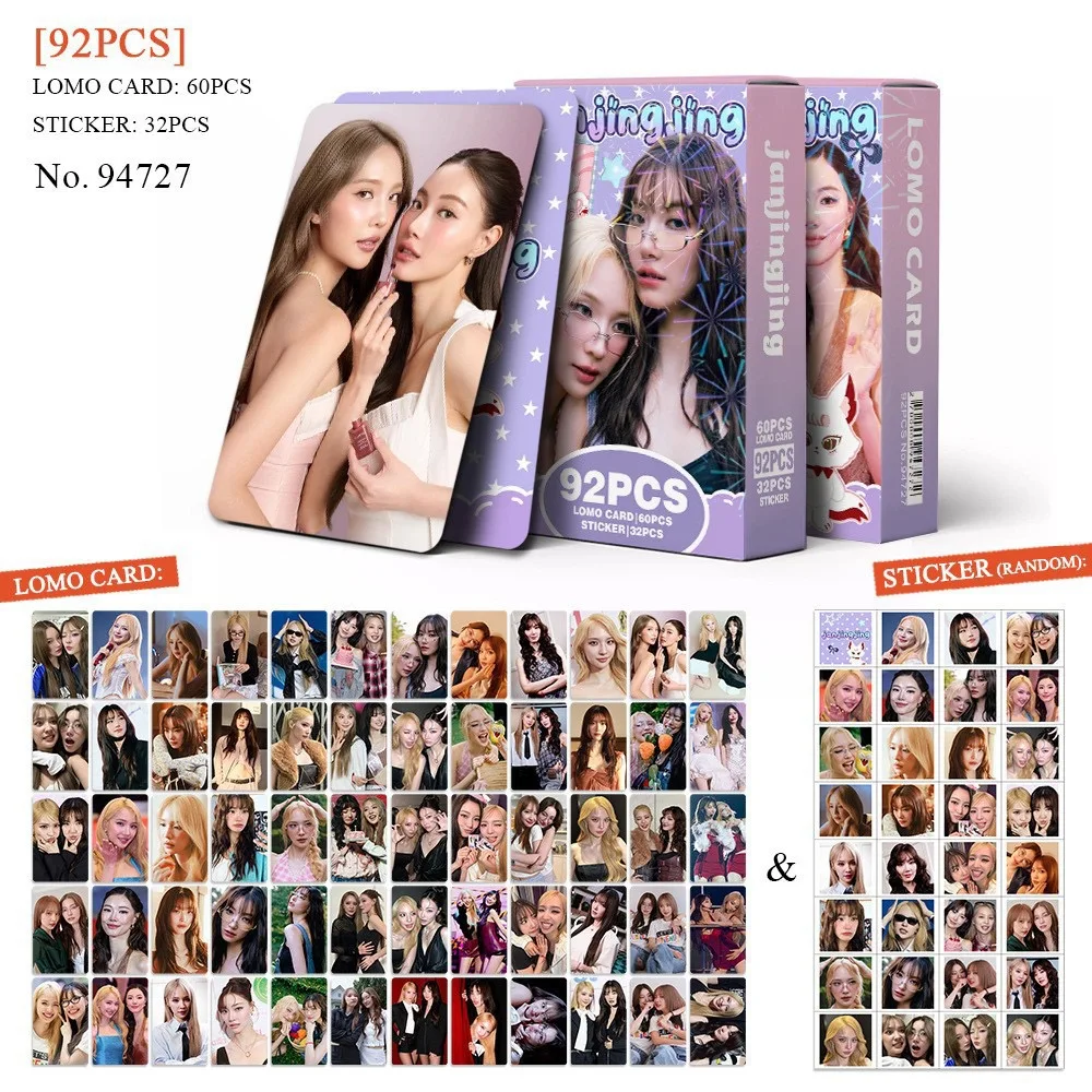 92PCS JanJingJing Idol Lomo Cards Set 60Pcs Celebrity Collectible Photocards + 32Pcs Stickers Boxed Pack For Fans Collection