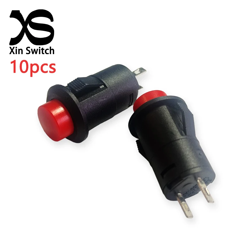 10PCS DS-425 Red 12mm Card Buckle Circular Self Resetting Power Button Switch Without Lock 3/6A 250V/125V AC 2-Pin Push Switch