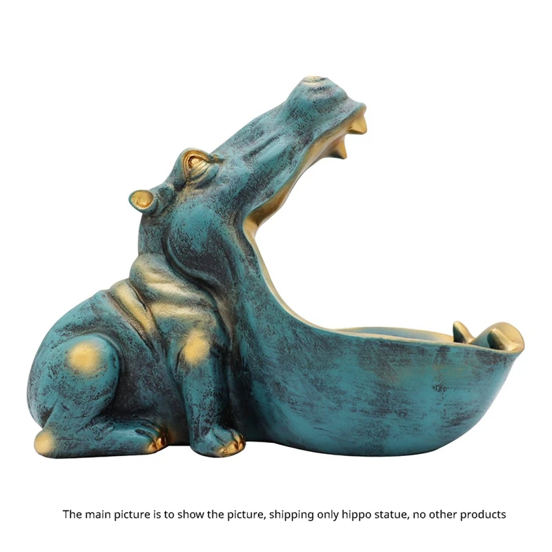 Unique Resin Hippopotamus Statue Hippo Figurine Key Bowl For Office Desk & Entry Table Decor