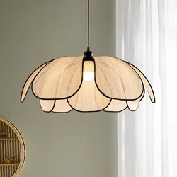 Vintage Rattan Flower Petal Pendant Lights Lustre for Living Dining Room Teahouse Cafes Woven Chandelier Hanging Lamps  Fixtures