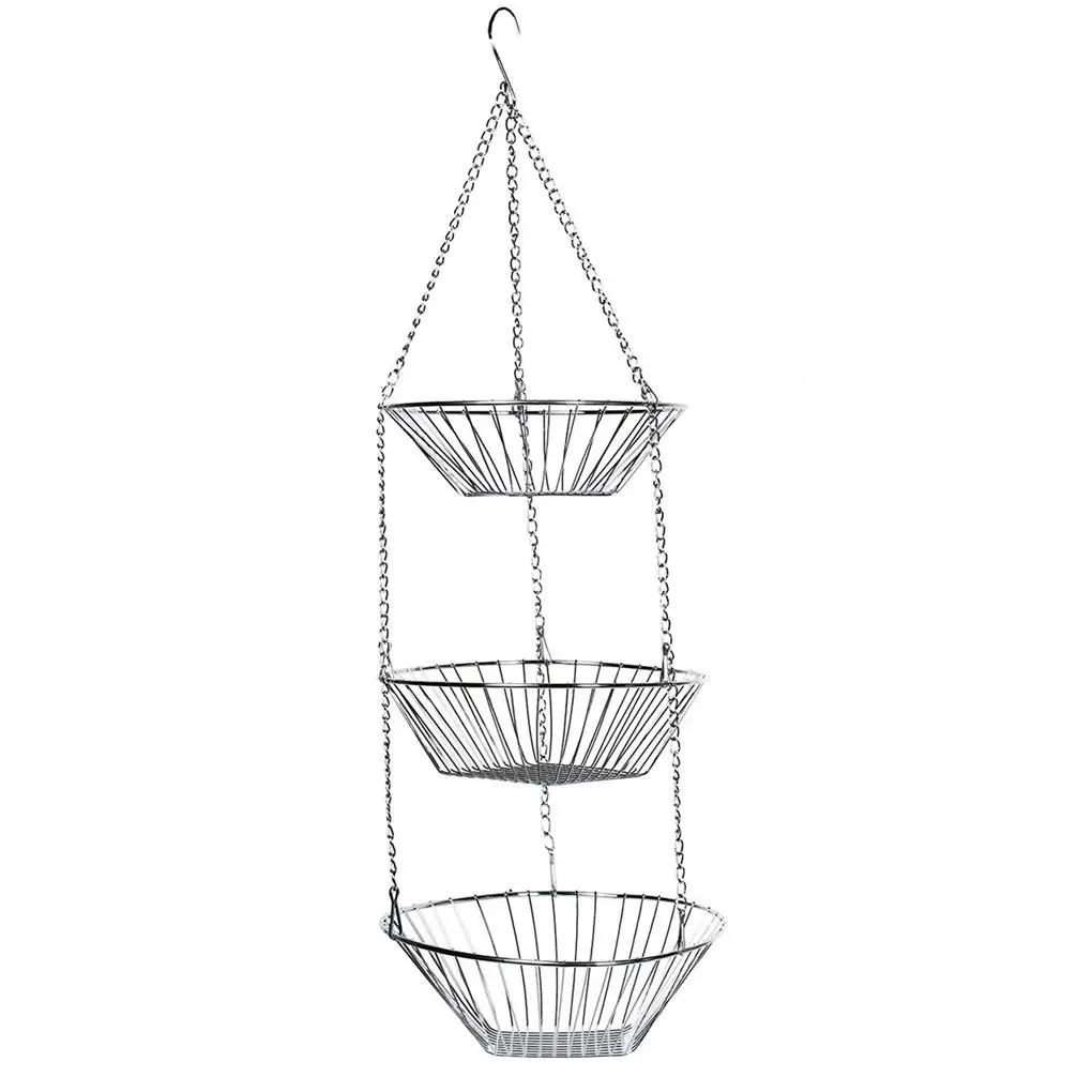 

Подвесная корзина для фруктов для ресторанов и гостиных, многофункциональная 3-ярусная полка из нержавеющей стали для хранения, экономящая пространство