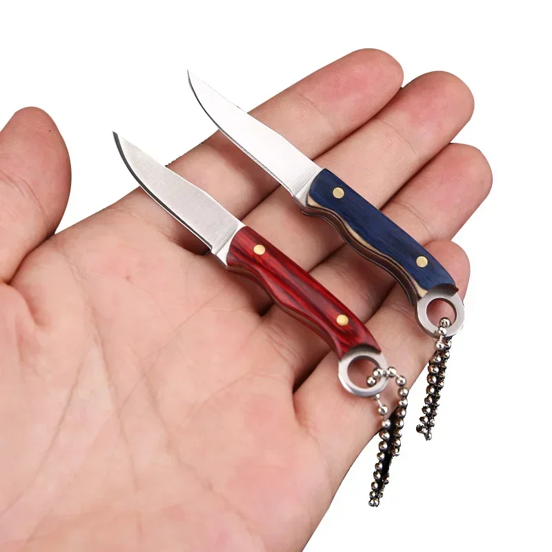 3CR13 Stainless Steel Mini Fixed Blade Unpacking Knife Small Straight Keychain Knifes Wood Handle EDC Tool For Camping