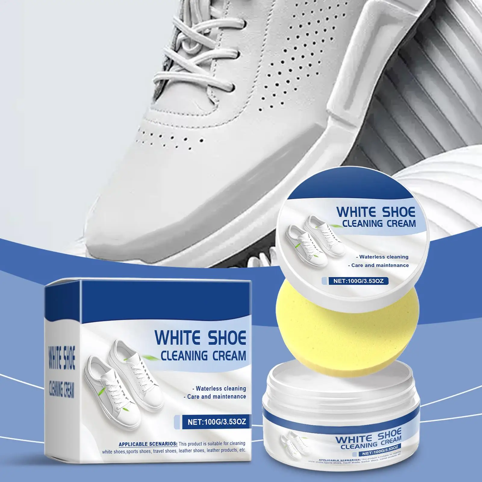 100g White Shoes Cleaning Cream Stains Remover Shoes Whitening All-Purpose Cleansing Cream With Wipe Sponge For Shoes Sneakers