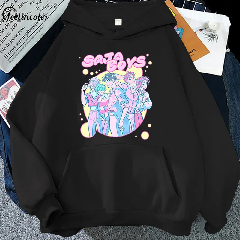 Oversized Lavender Black Huntrix Hoodie Virtual Girl Group Blue Tiger Print Pullover Unisex Kpop Demon Hunter Streetwear Harajuk