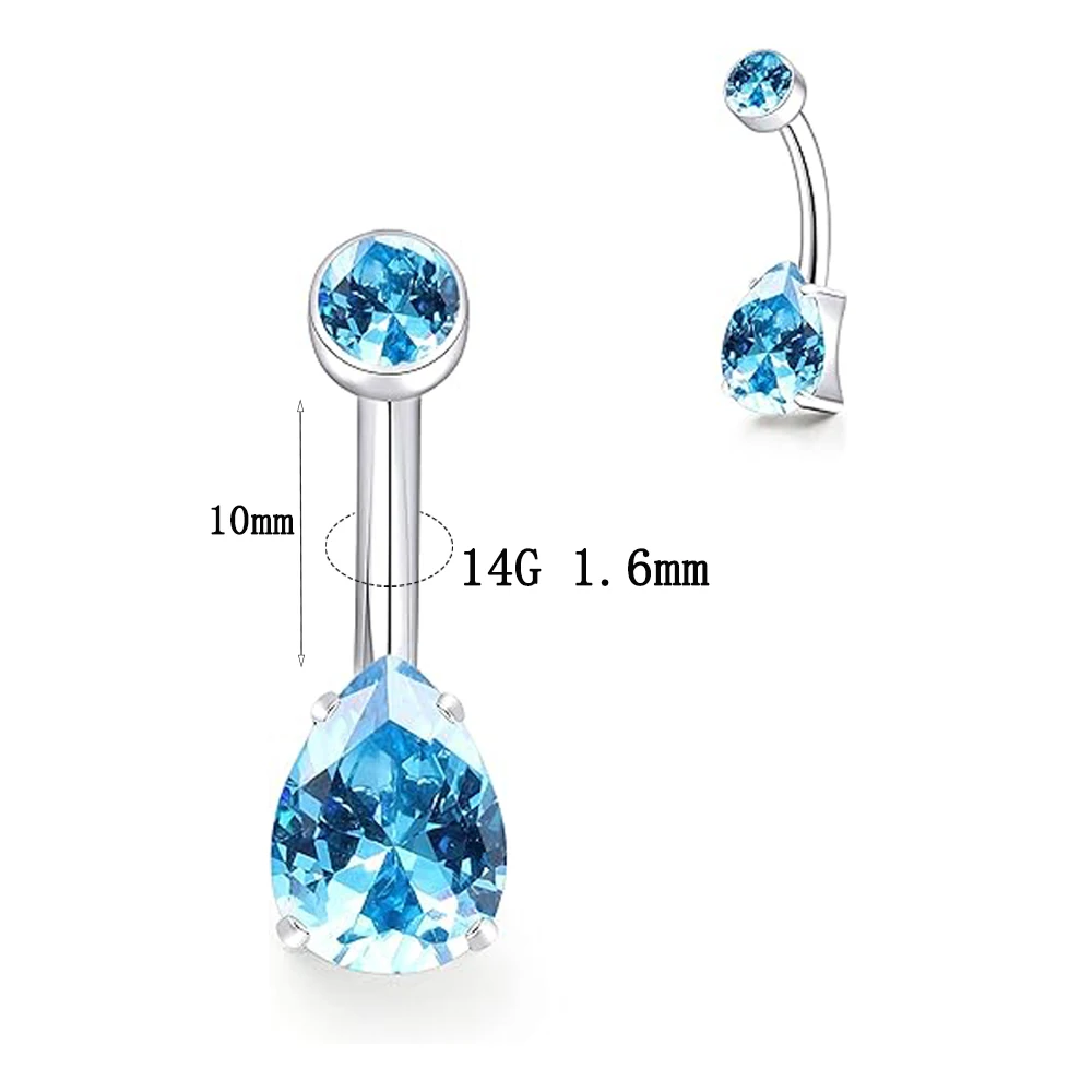 F136 Titanium Alloy Navel Nail Water Drop Zircon Suspension Navel Ring Shiny European And American Body Piercing Jewelry