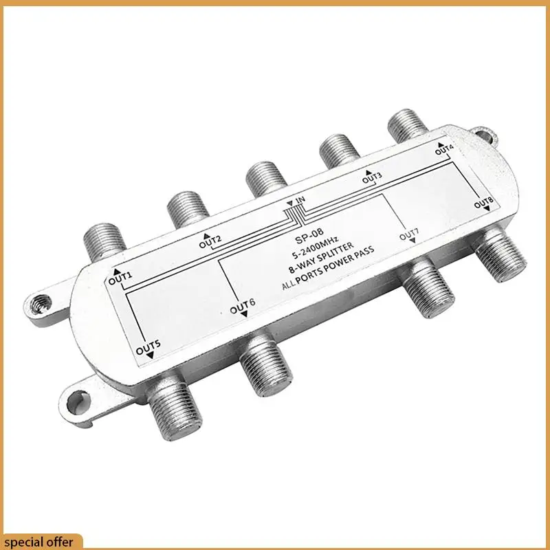 A68Z 2PCS Satellite 8 Way Coaxial Cable Splitter 5-2400Mhz F Type Plug Work With Analog/Digital TV Connection And Internet
