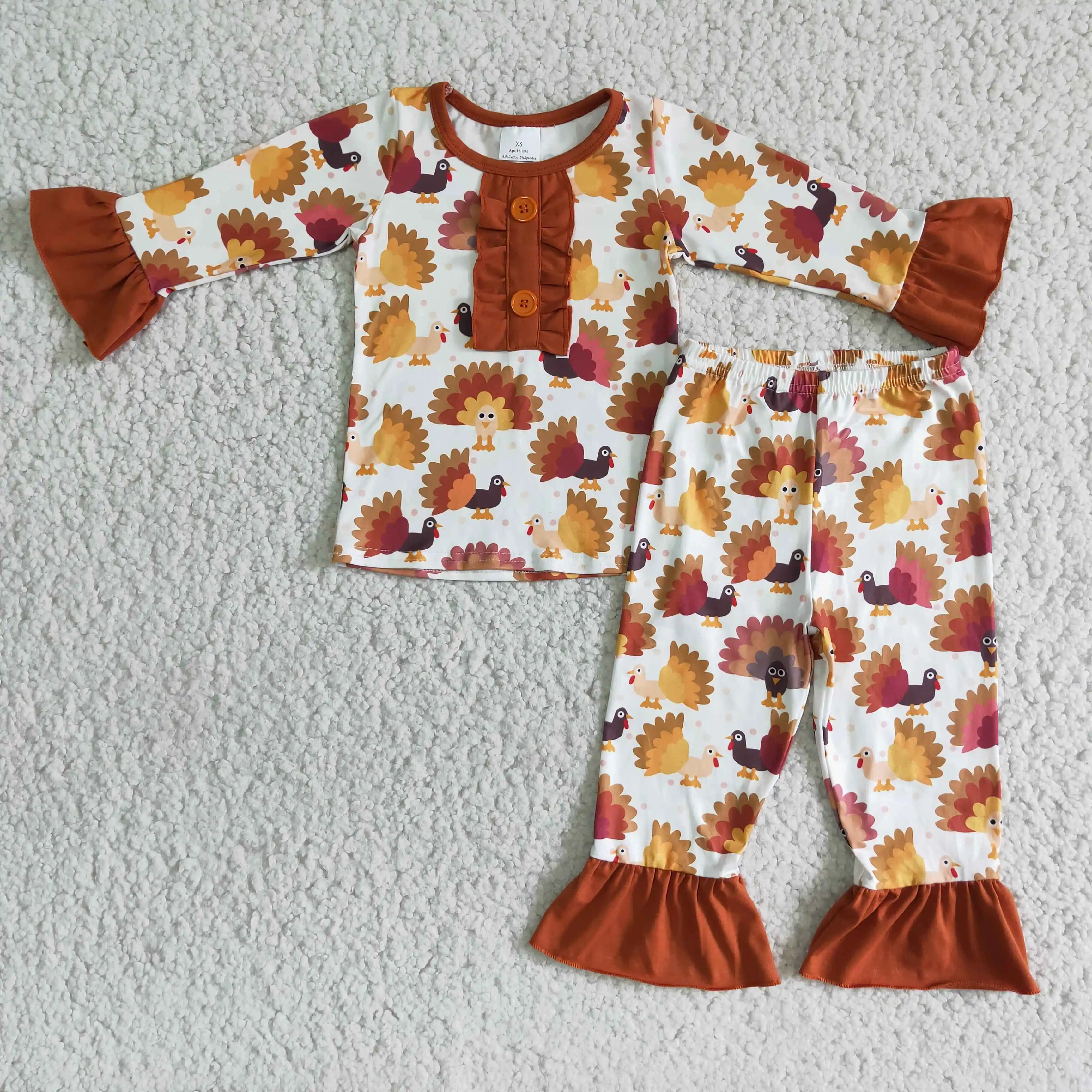 z1013-01 6 A4-16 Wholesale Autumn kids clothes girl Matching turkey long-sleeved pants Set Boutique Children clothing