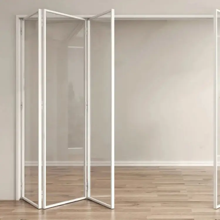 Minimalist Design Narrow Aluminum Frame Glass Folding Door Corrosion Resistant Accordion Folding Doors Household Fold Up Doors