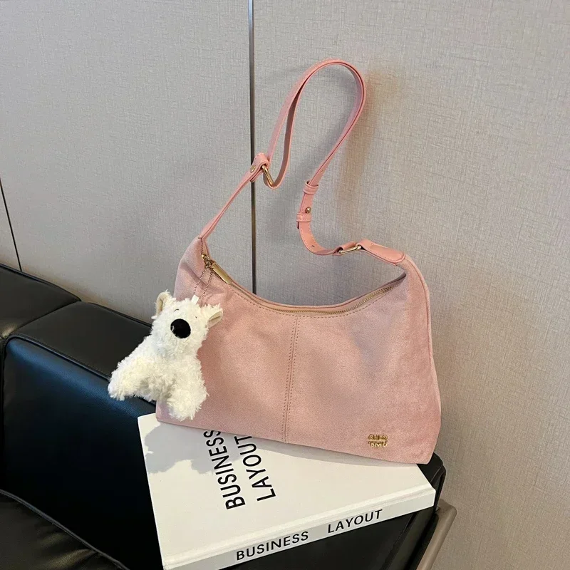 

Suede Large Capacity 2025 New Handbag Zipper Solid Color Simple Fashion Shoulder Bag Soft Versatile Trendy Crossbody Bag