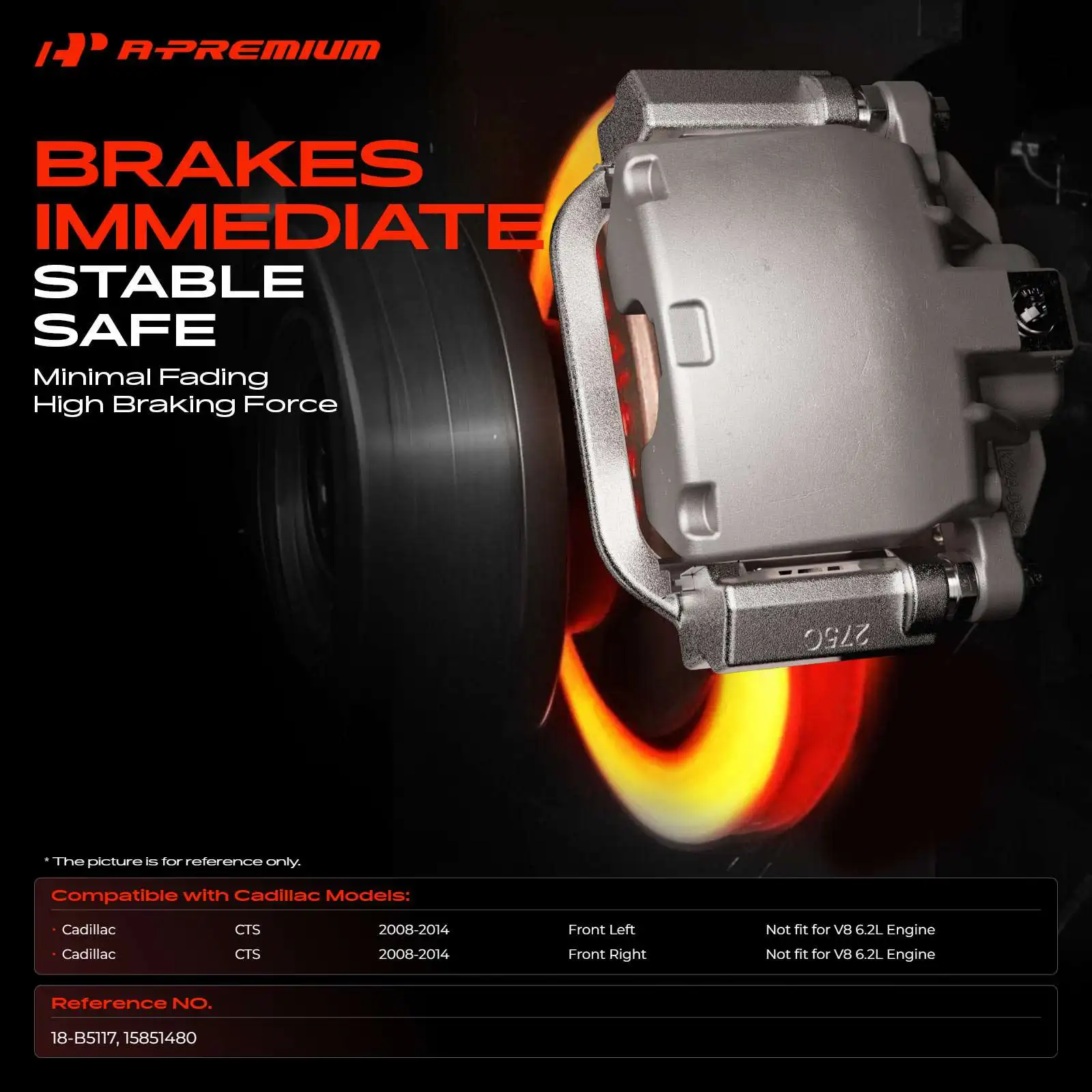A-Premium Front Left or Right Brake Caliper with Bracket for Cadillac CTS 2008-2014