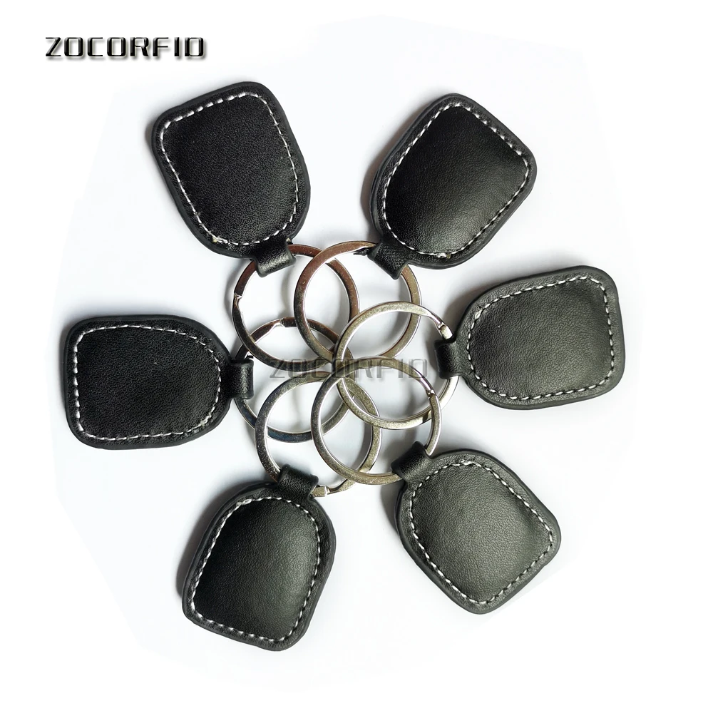 10pcs/lotLeather EM4100 125khz ID Keyfob RFID Tag Tags Access Control Card Porta RFID leather Key Fob (Read only)
