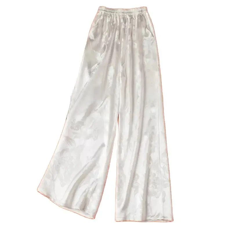 Imagem -05 - Calças Femininas Largas em Árvore de Pássaro Seda 100 Real Calça Elegante Jacquard Vintage Casual e Versátil Nova Primavera 45 mm B43747qc 2024