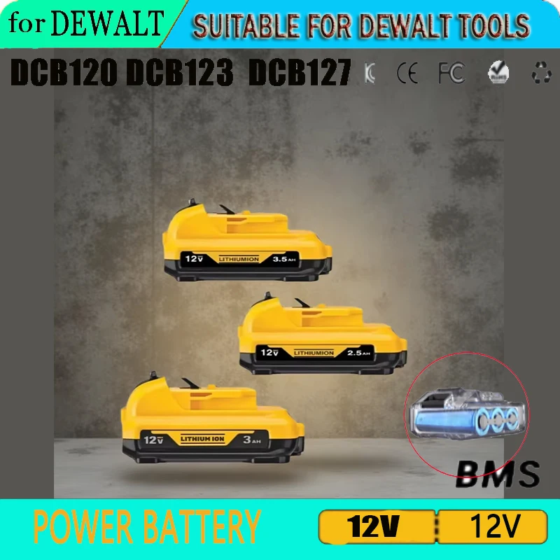 1-3Pack 12V Lithium-ion Battery Replacement for Dewalt DCB120 DCB125 DCB123 DCD710 3.0Ah Power Tools Compatible with 12V Power T