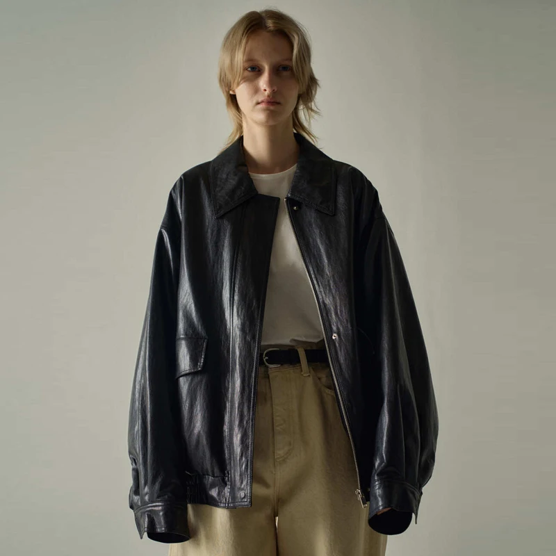 Cappotto da motociclista in pelle PU Jaet da donna allentato Primavera Autunno Nuovo Sle Tagkita Casual Pendolarismo Waer Tessuto in pelle Lunga Zip lunga