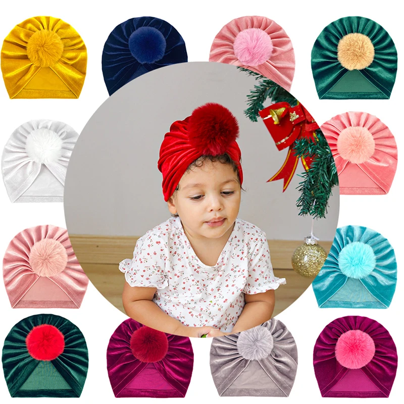 Winter Newborn Hat Infant Bonnet Baby Beanie Toddler Turban Hats for Girls Boys Accessories Kids Cap Baby Fuax Fur Pompom Hat