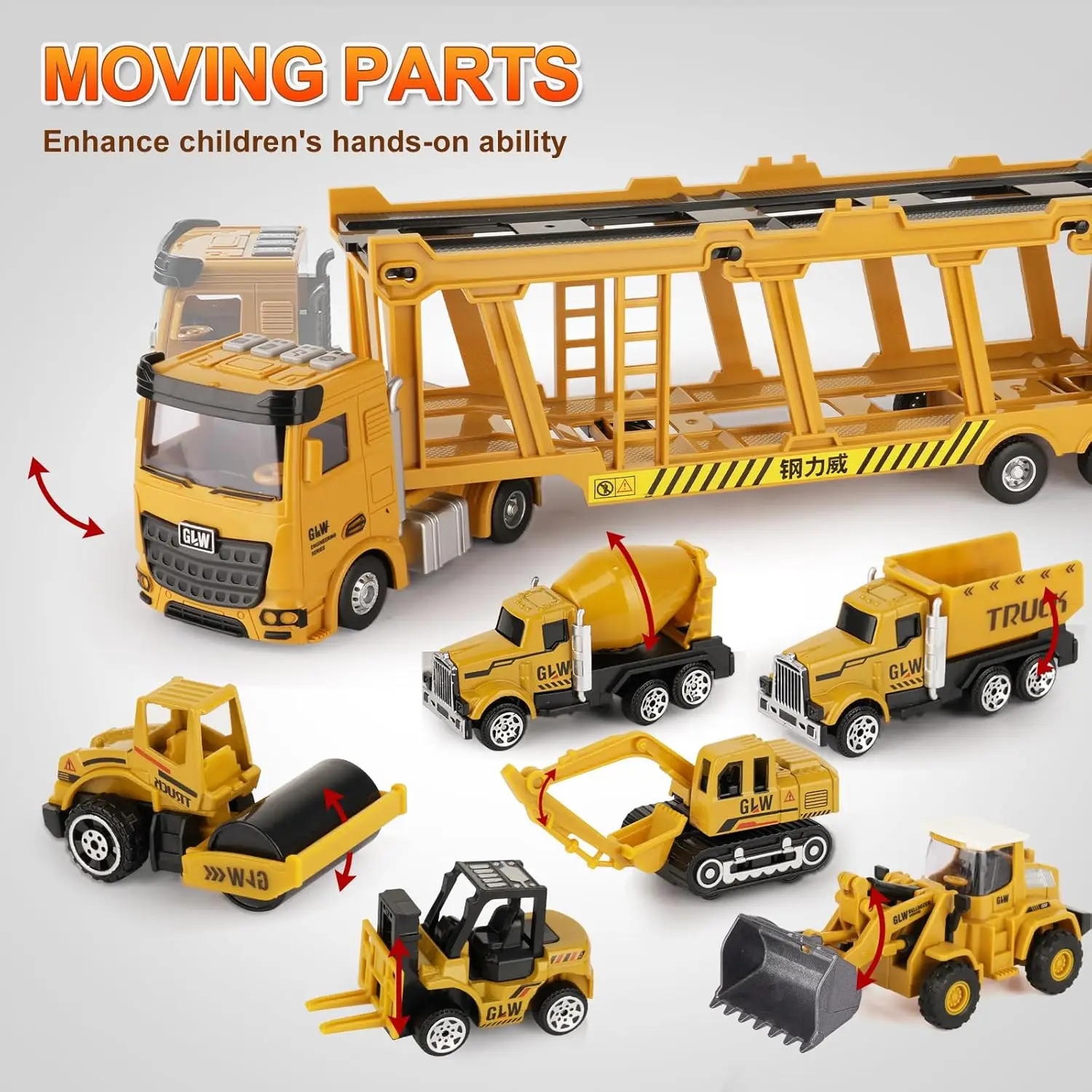 مجموعة ألعاب شاحنات حامل البناء، نموذج قيادة مقلد للغاية، شاحنات عجلات، شاحنات نقل للأطفال #4