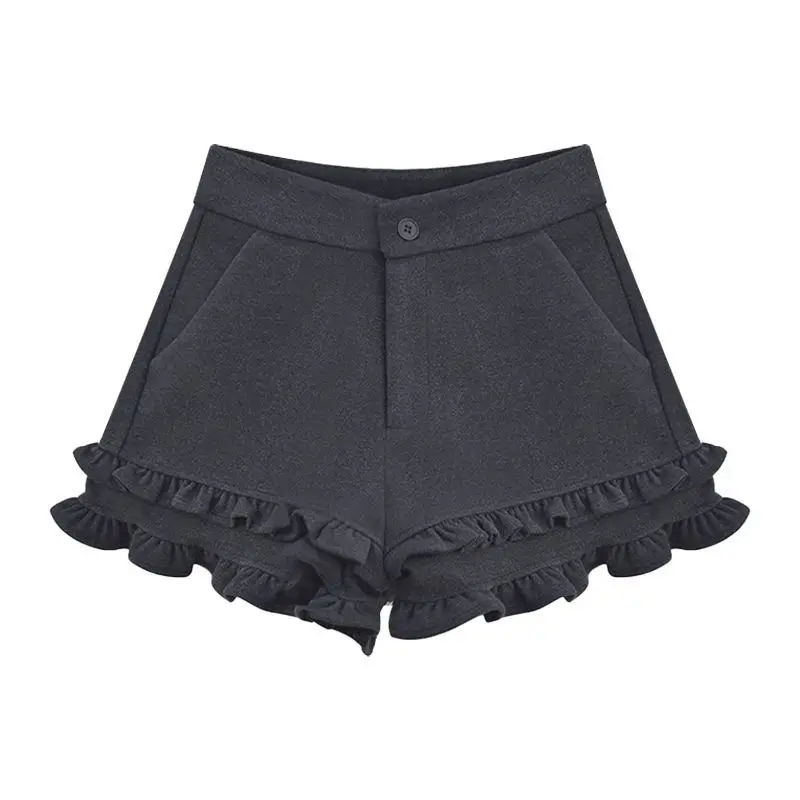 

Милые однотонные плиссированные шорты трапециевидной формы с высокой талией, осенне-зимние новые молодежные универсальные шорты на пуговицах, модная женская одежда