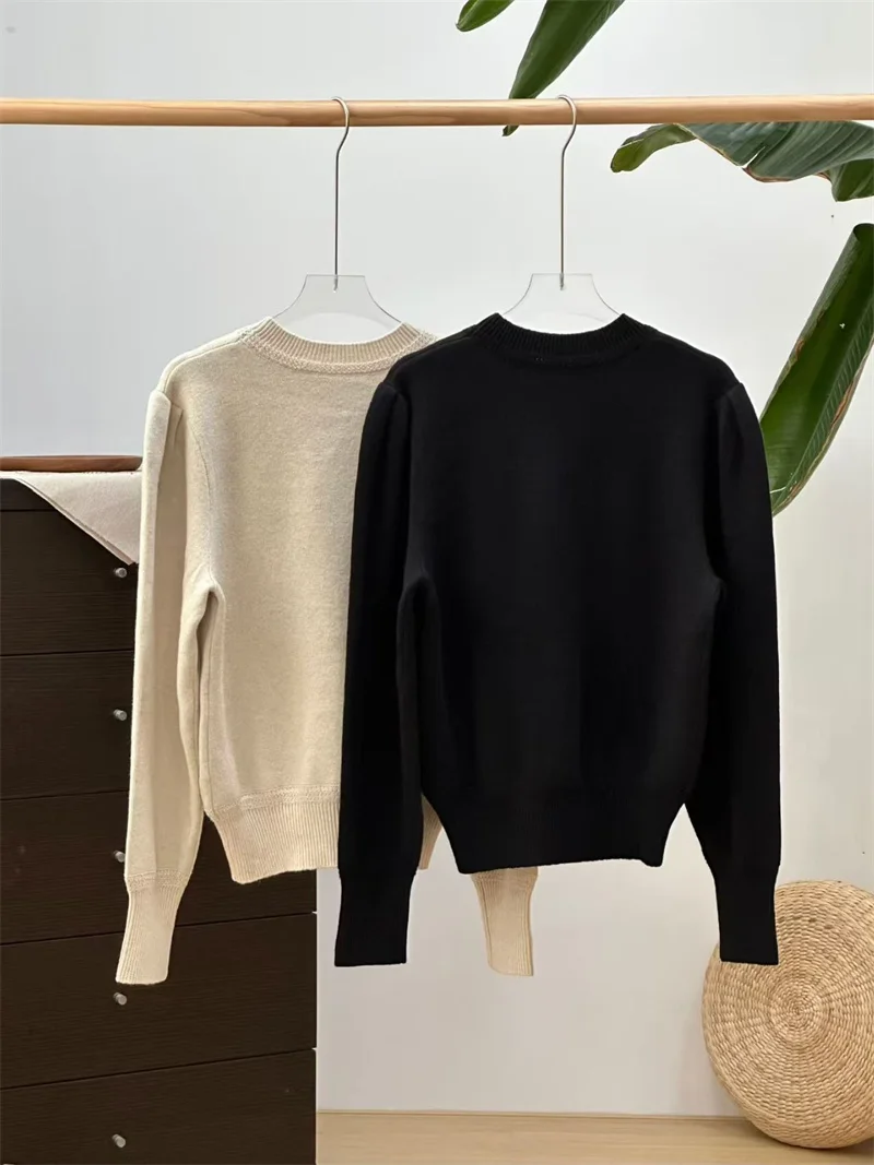 Logo Embroidery Women 2 Color Sweatshirt Early Autumn 2026 O-Neck Long Sleeve Simple Casual Female All-Match Pullover Tops