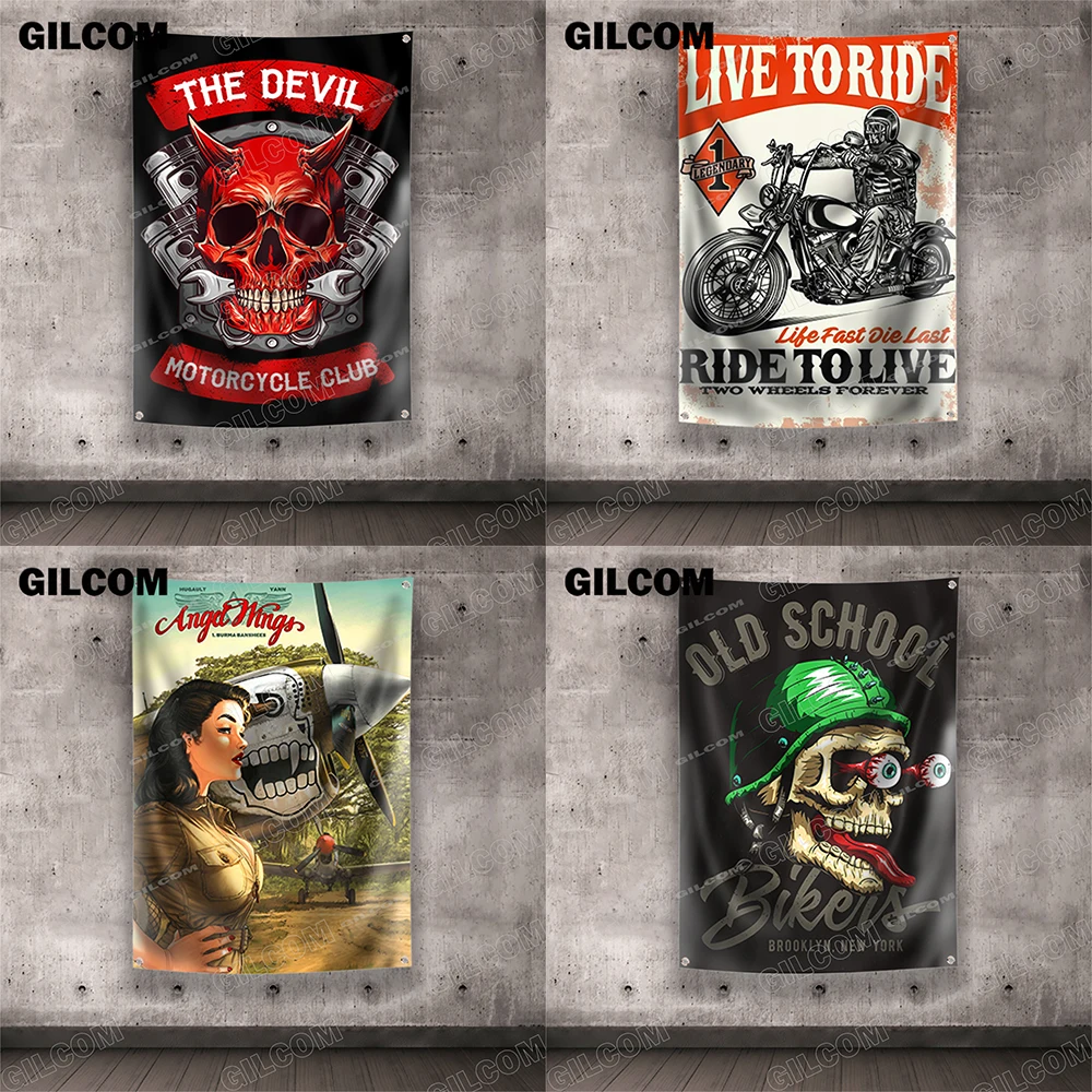 Garage Flags Motor Oil Auto Parts Motorbikes Vintage Poster For Tool Shop Repair Shop Plaque Decoration Brass Grommet Banner