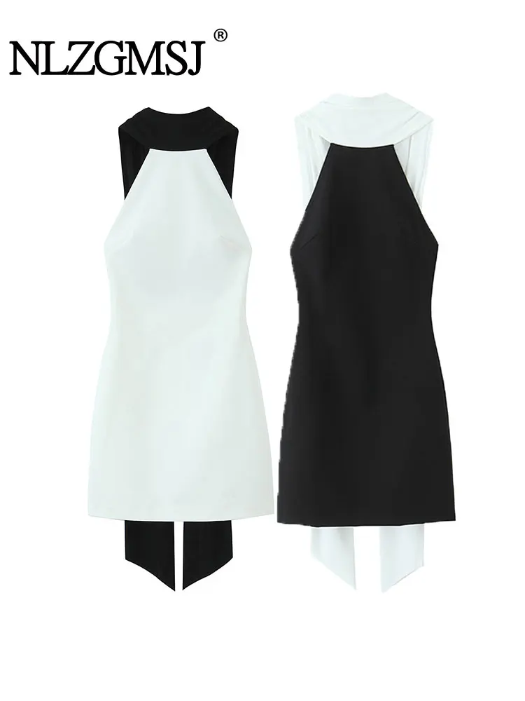 2025 Summer Women's Solid Mini Dress Splicing Design Dresses Women Sexy Backless Short Dress Elegant Slim Party Dresses