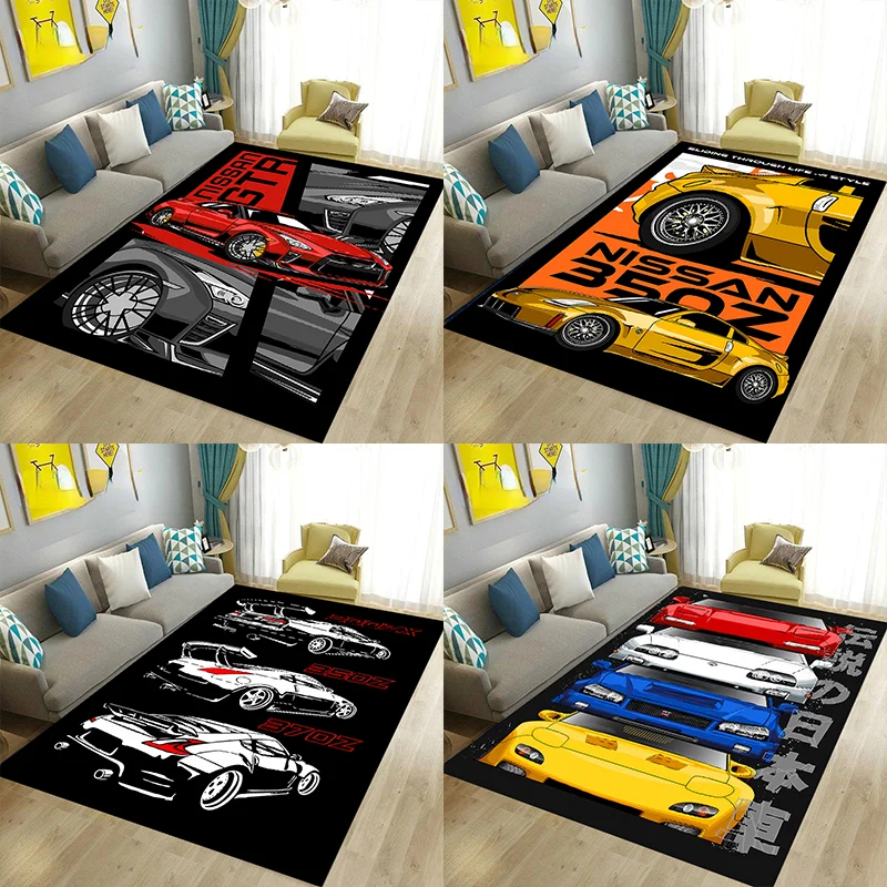

JDM GTR Racing Car Pattern Carpet Living Room Bedroom Kitchen Bathroom Anti-Skid Area Rug Kids Bedroom Mats Home Decor