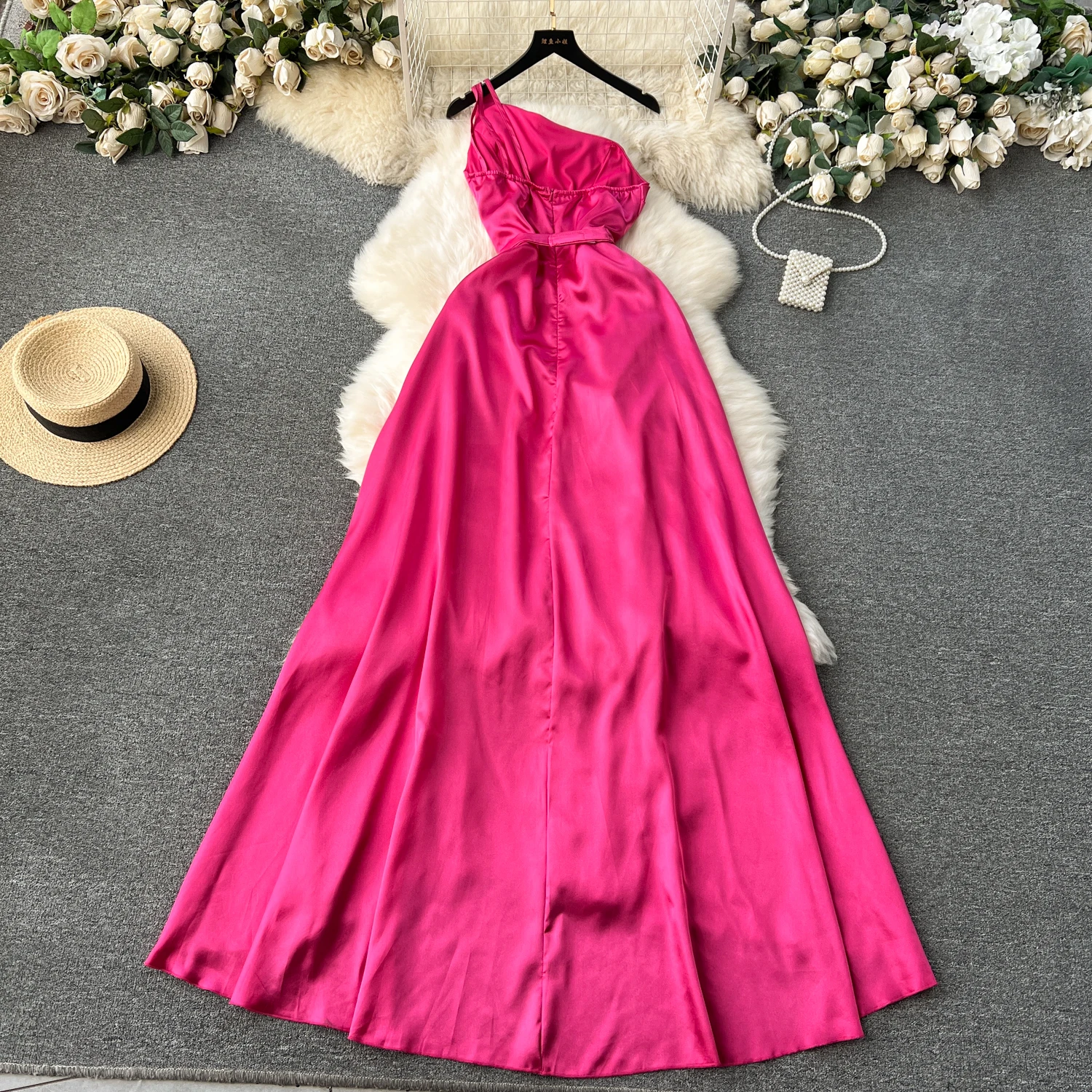 Chic Elegant One Shoulder Asymmetric Dress Beach Vacation Party Diagonal Collar Dress Women Summer A-line Vestidos