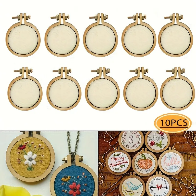10pcs Mini Wooden Embroidery Hoops for Cross-Stitch Art And Crafts, Handheld Frame Tools for Needlework Display
