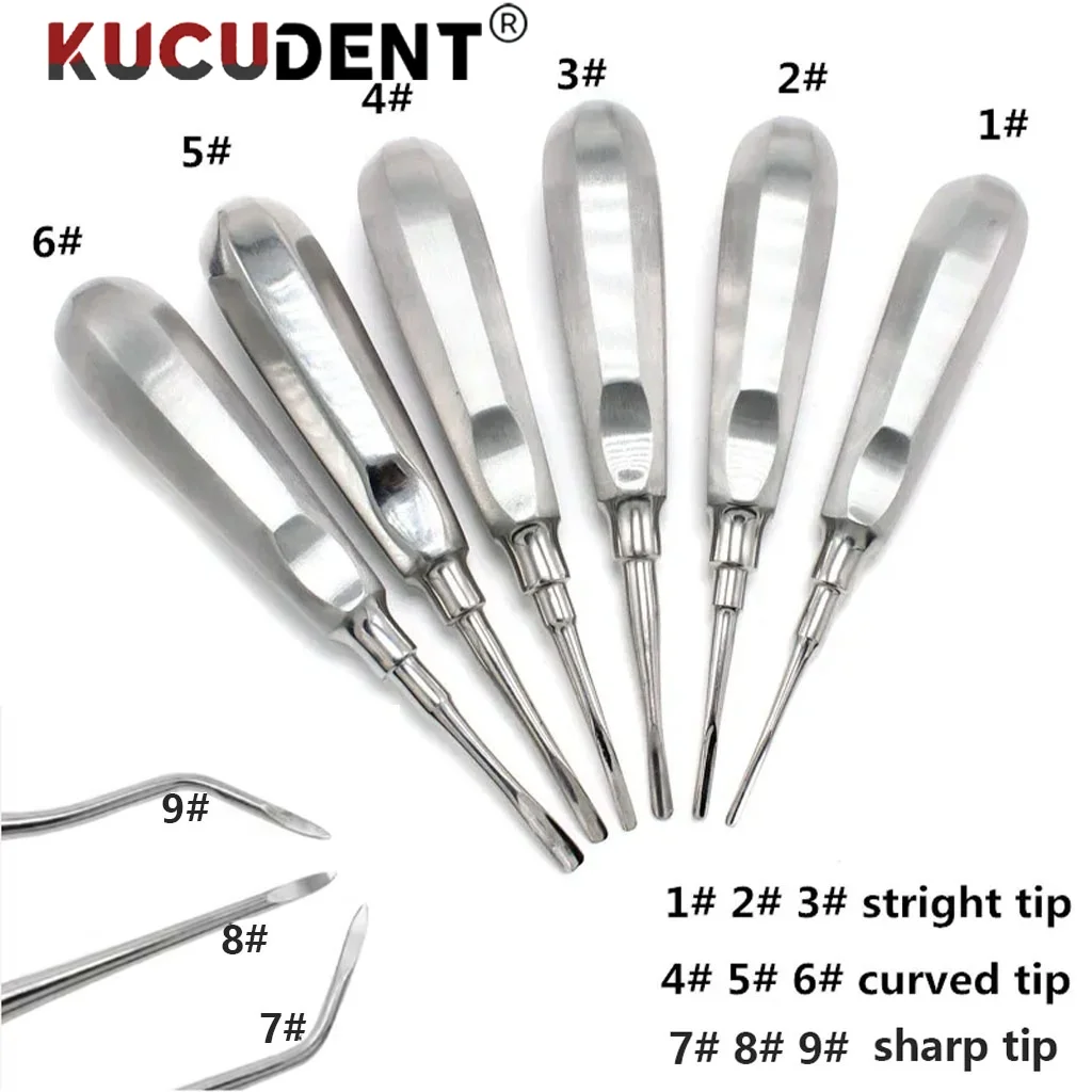 1 قطعة الأسنان الفولاذ المقاوم للصدأ الأسنان مصعد مستقيم منحني نصائح حادة الجذر مصعد الحد الأدنى الغازية طب الأسنان مجموعة أدوات جراحية