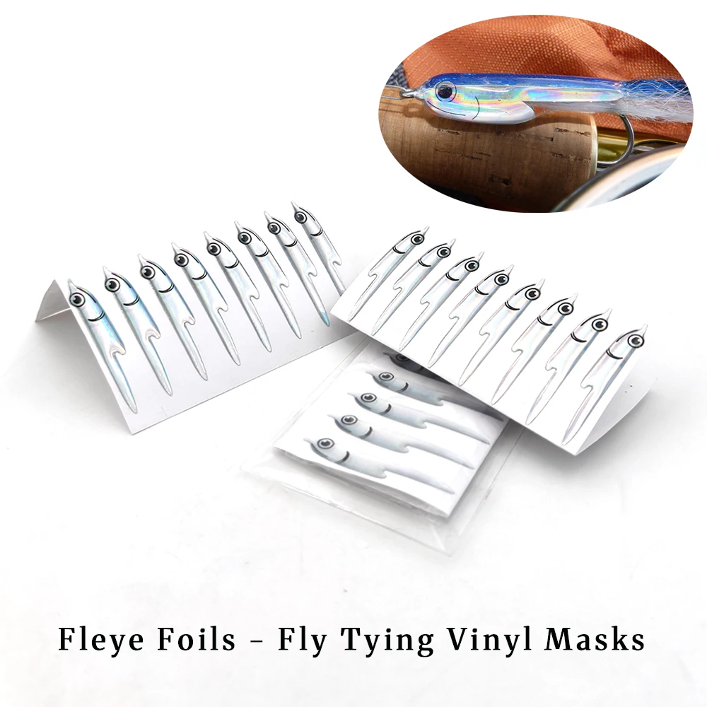 8-teiliges Fleye-Folien-Fliegenbinde-Set – vorgeformte Vinylmasken auf der Fischseite, verbesserte künstliche Fischkopf-Aufkleber für das Fliegenfischen auf dem Meer