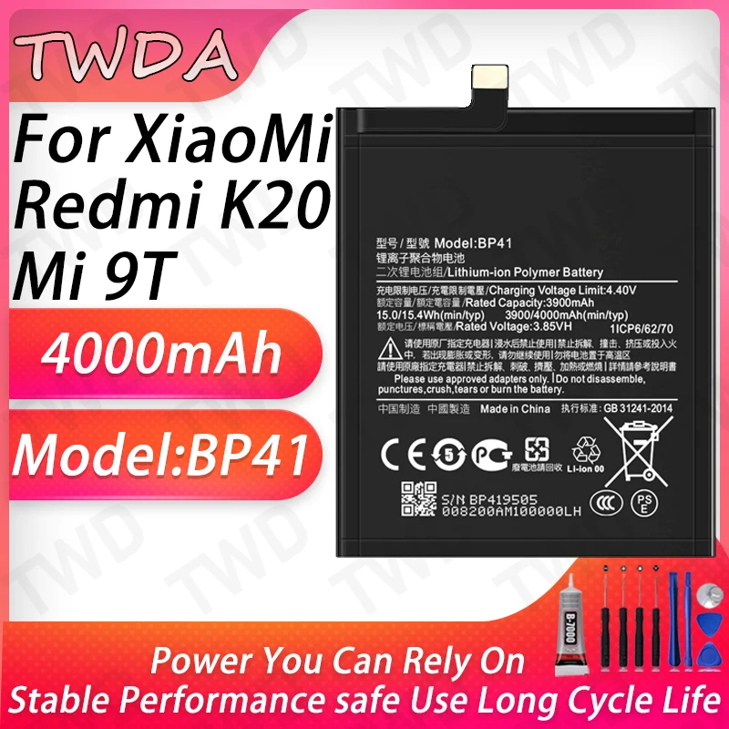 

BP41 Battery 4000mAh For XiaoMi Redmi K20/Mi 9T Batteries New High Quanlity+Free Tools
