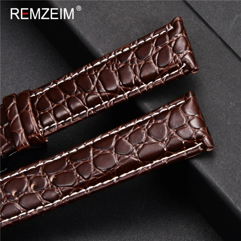 REMZEIM 16 17 18 19 20 21 22 24mm Universal Replacement Genuine Leather Watchband Strap for Men Women With Watchband Box